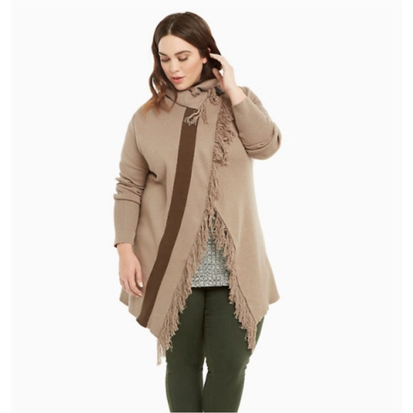torrid Sweaters - Torrid Outlander RARE Fringe Trim Wrap Front Cardigan Sweater 3X brown neutrals
